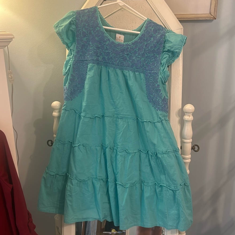 Turquoise Embroidered Tiered Women's Dress